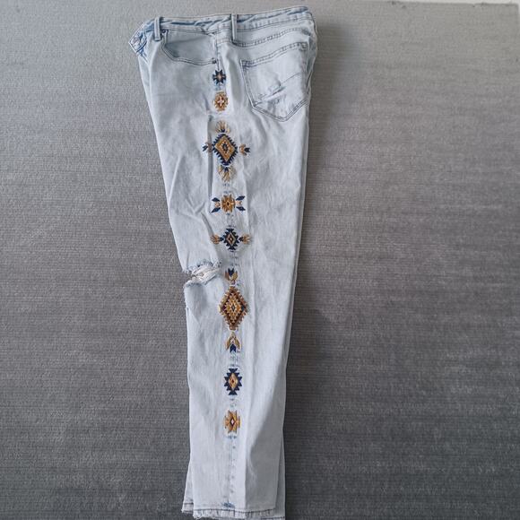 Driftwood Gizelle Jeans Womens 30x27 Blue Embroidered Distressed Boho Light Wash - Picture 3 of 13